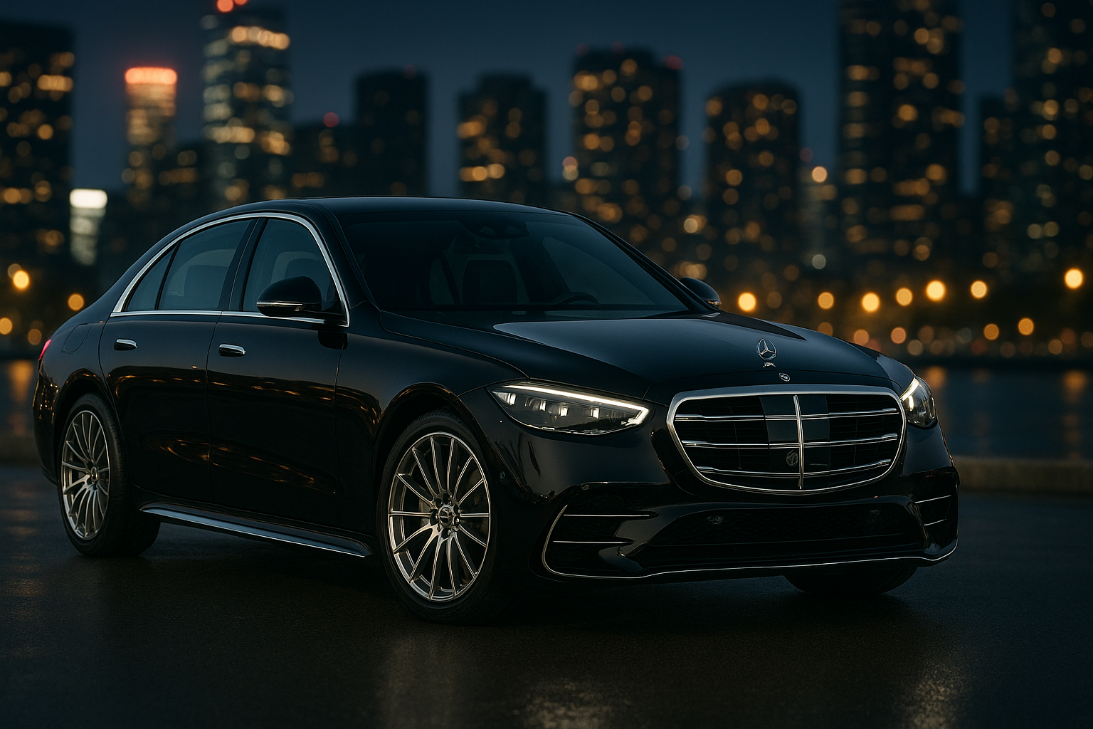 Luxury Sedan in City Lights